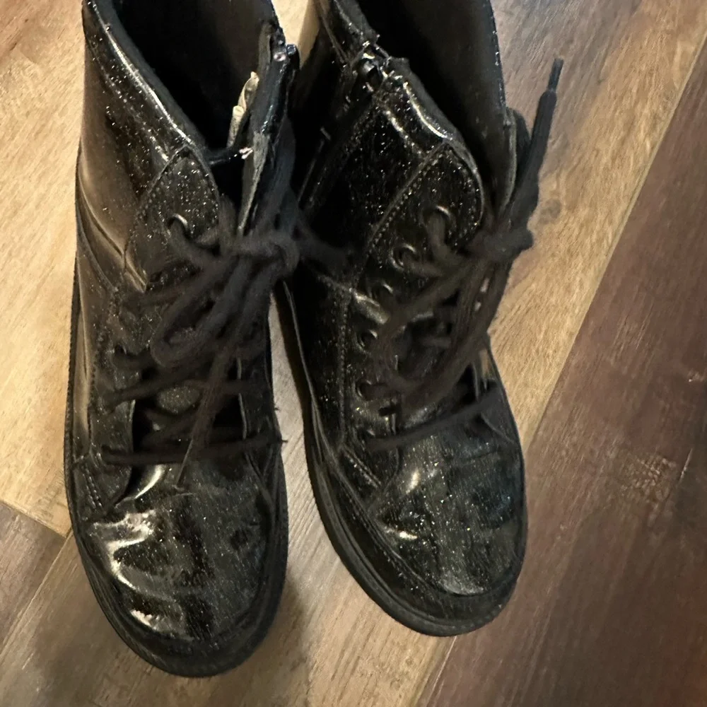Ugg Girls‎ Robley Black Lace Up Zipper Boots Sparkle Glitter  Size 6